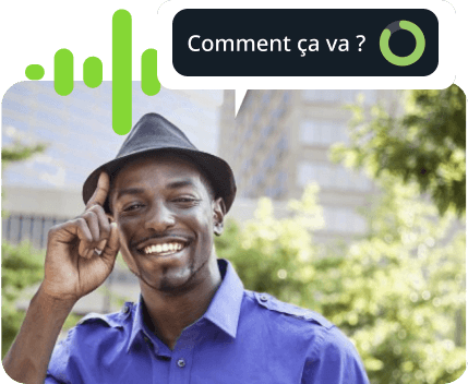 Smiling man waves hello, with a speech bubble saying, “Comment ca va?”